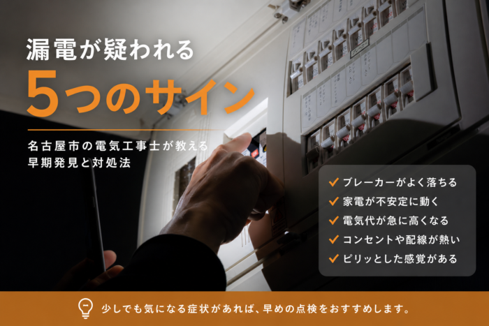 分電盤の漏電ブレーカーを確認する様子